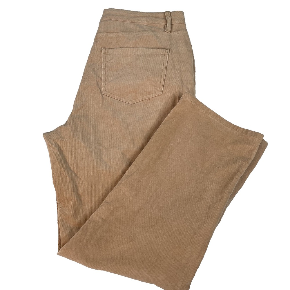 Chaps Corduroy Pants Women's Tan Straight Leg High Rise Size 16 Flat Front Zip